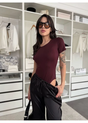 Базовий однотонний боді з коротким рукавом Fashion (382590712)