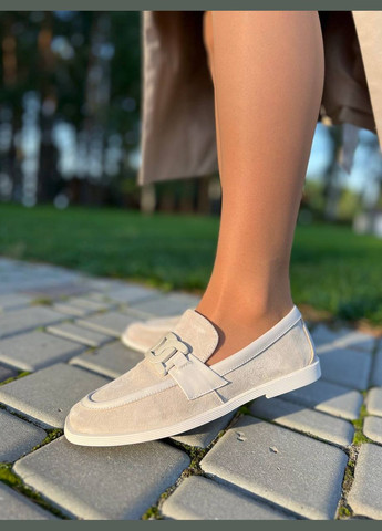 No Brand Жіночі класичні лофери з натуральної замші бежеві (1030) лофери бежевий з натуральна замша, — демісезон (313293381)