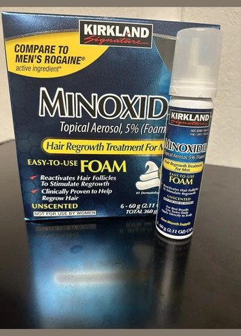 Піна для лікування випадіння волосся у чоловіків Minoxidil 5% (60 гр) 3 флакона на 3 месяца Kirkland (296935318)