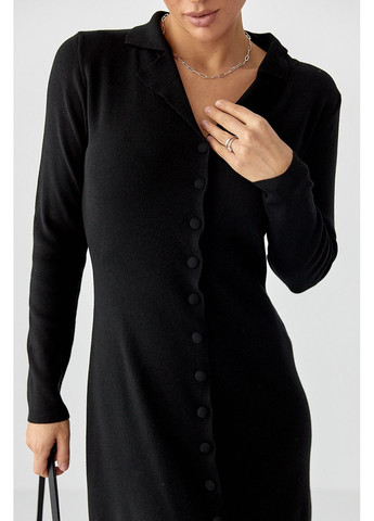 Черное трикотажное длинное платье на пуговицах Lurex