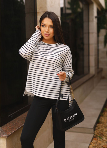 Трендовый комфортный лонгслив в полоску свободного кроя INNOE Лонгслів (302224025)