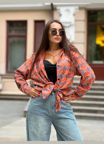 Оранжевая повседневный, кэжуал рубашка в клетку No Brand