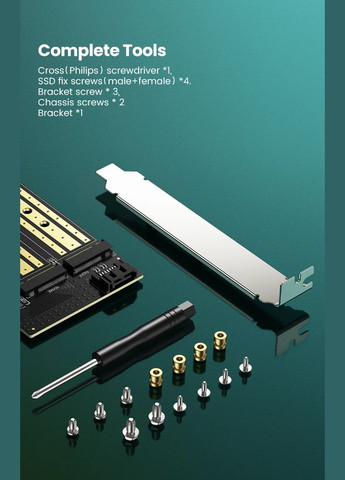 Переходник Адаптер PCI-E на SSD M.2 NVMe CM302 PCIе 3.0 для установки твердотельных накопителей (70503) Ugreen (305066349)