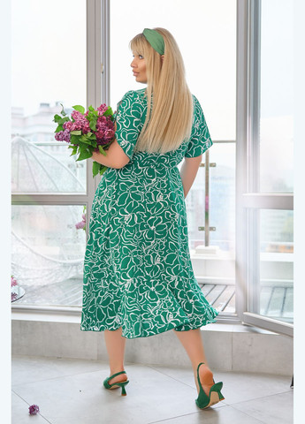 Зелена повсякденний сукня міді на запах на запах No Brand з квітковим принтом