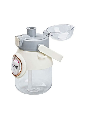 Пляшка для води з трубочкою дитяча сірого кольору з ручкою та ремінцем для напоїв для дітей ProDobro (364191100)