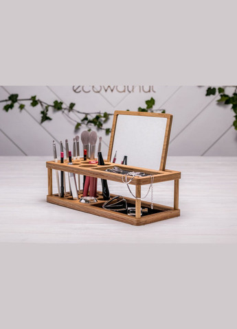 Жіноча підставка «Beauty Station з великим дзеркалом» Зручне місце для макіяжу та зберігання косметики EcoWalnut (294052416)