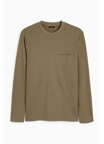 Лонгслів з бавовни C&A однотонний хакі кежуали