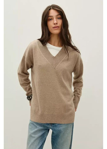 Бежевий светр жіночий v-виріз mkrm4297 Rica Mare