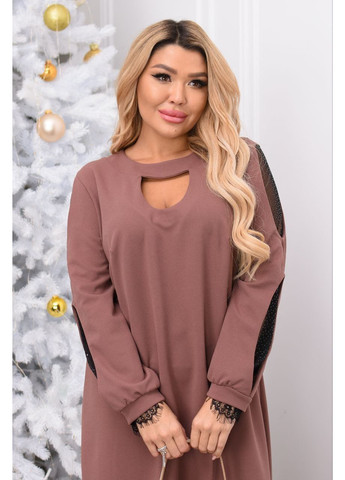 Кавова святковий, вечірня, кежуал жіноча сукня з мереживом великих рохмірів Style Point однотонна