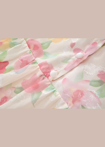 Розовое детское платье с цветочным принтом и воротничком premium icon 93229 разноцветный No Brand (330487039)