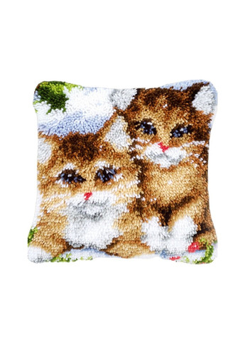 Набор для ковровой вышивки Подушка 2 котенка (наволочка с канвой, нитки, крючок для ковровой вышивки) No Brand 4504 (288129532)