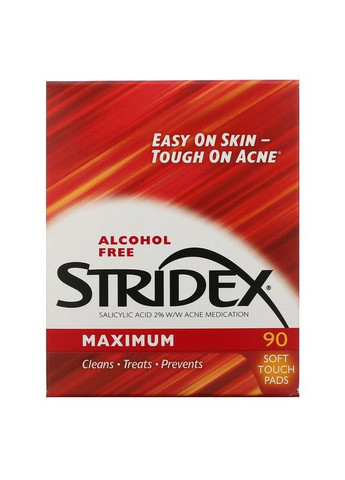 Одношаговое средство от угрей без спирта 90 мягких салфеток c cалициловой кислотой Stridex (263603594)