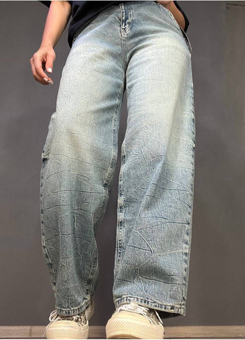 Джинси жіночі 52428 Skater Jeans банани висока посадка варка з жатим ефектом косі кишені блакитні I8 - (316462410)