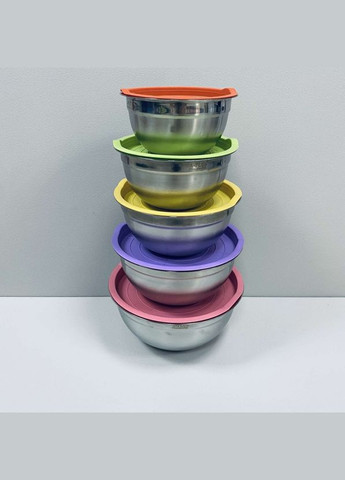 Набір мисок 5 шт із нержавіючої сталі з пластиковими кришками А-PLUS 9035 A-Plus (322771009)