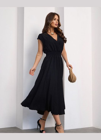 Чорна повсякденний сукні на запах ISSA PLUS однотонна