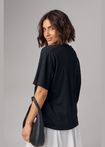 Черная летняя женская футболка oversize с надписью sunday 231037 с коротким рукавом Lurex