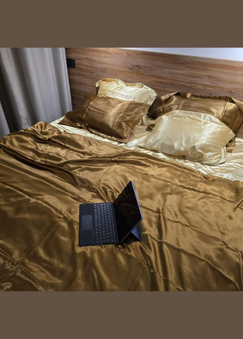 Постільна білизна Атласна Двоспальний 180х210 наволочка 50х70 2шт Золотий (П4К-atlas25-05-02) No Brand (342097406)