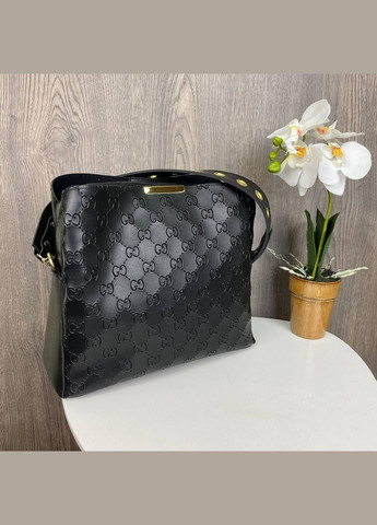 Стильна жіноча сумка на плече з тисненням, чорна шкіра (sku_1128) No Brand (330576271)