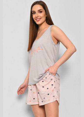 Сіра всесезон піжама жіноча напівбатальна сірого кольору футболка + шорти Let's Shop