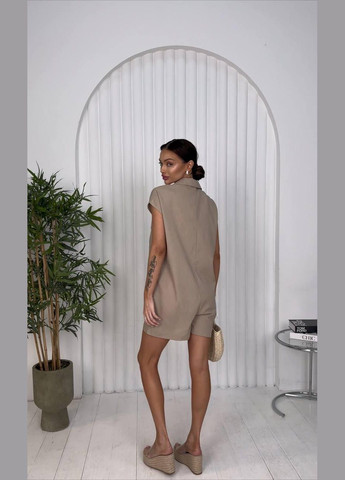 Комбинезон женский льняной с карманами. No Brand Atelier № 048 комбинезон-шорты однотонный бежевый повседневный лен