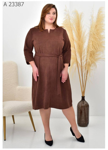 Коричневое повседневный женское платье большого размера SK однотонное