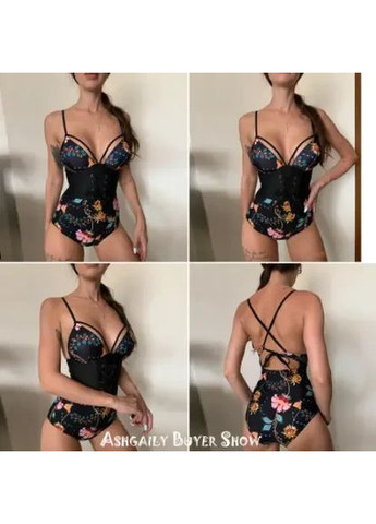Черный летний сплошная горелка с корсетом на шнуровке из эластана. сплошной купальник на корсетной завязке с цветочным принтом 2xl China