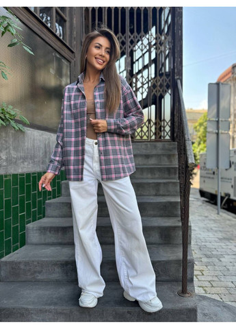 Розовая праздничный, повседневный, классическая рубашка в клетку queensleep_7km с длинным рукавом