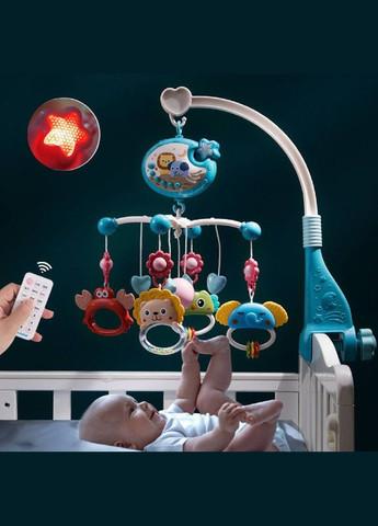 Музичний проектор мобіль-нічник 698-84-85 карусель з підвісними елементами Блакитний з пультом Kimi (327217324)