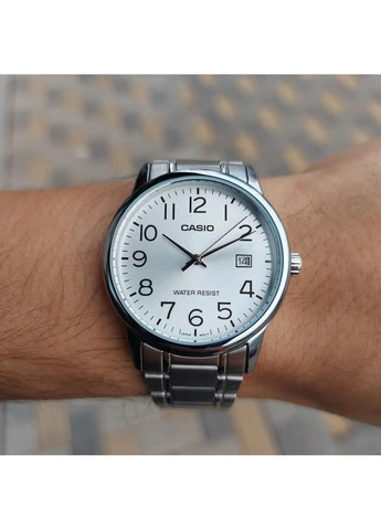 Чоловічий годинник MTP-V002D-7B сріблястий з арабськими цифрами Casio (381365791)