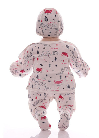 Білий демісезонний набір для новонародженого 3в1 інтерлок лисички білий 62 см (53614) BABYKROHA