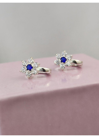 Срібні сережки дитячі 925 проби квітка із синім камінчиком No Brand (367089317)