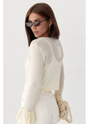 Легкий кардиган з воланами рукавами - кремовий колір Lurex (353306310)