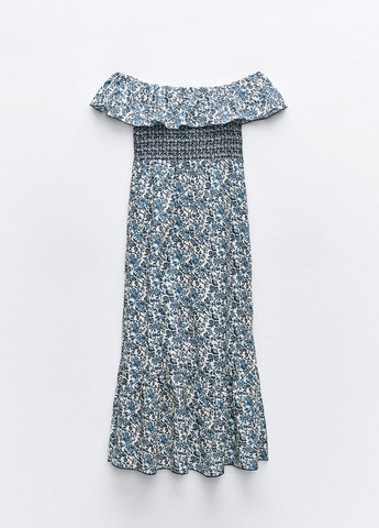Синее повседневный платье Zara с цветочным принтом