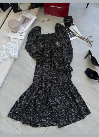 Чорна повсякденний жіноча легка сукня міді з рукавом кльош Style Point з квітковим принтом