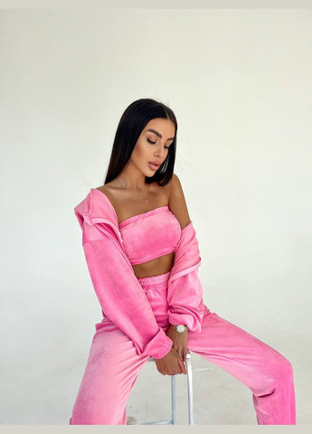 Костюм женский тройка велюровые джогеры, топ и кофта Adelante (316513764)