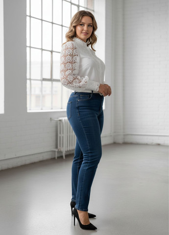 Белая блузка женская с кружевом однотонная G&N