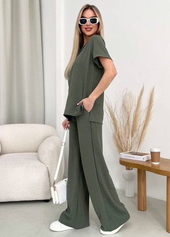 Базовый легкий повседневный летний костюм двойка: футболка + штаны палаццо Allthings (355797588)