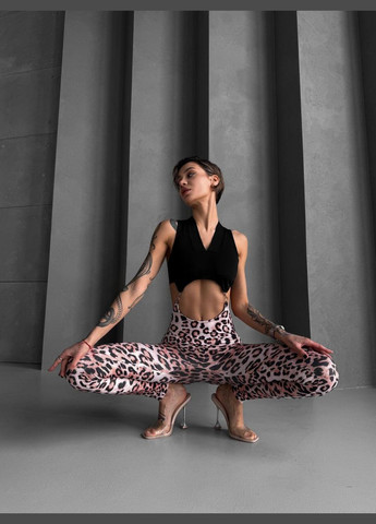 Спортивный комбинезон с чашками и пуш-ап эффектом, леопардового принта, размер S Trends комбинезон-брюки леопардовый чёрный спортивный