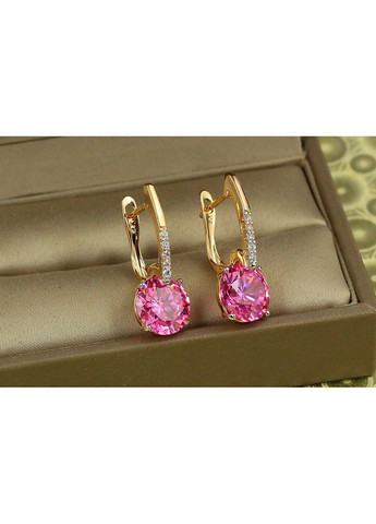 Сережки Стрілка з родієм із великим рожевим каменем 2,7 см золотисті Xuping Jewelry (349812672)