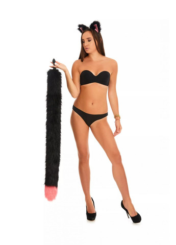 Анальный меховой хвост без пробки, Черный с ярко-розовым кончиком, 100 см. OKOVA (315149121)