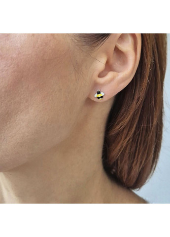 Серебряные серьги гвоздики на фиксаторах Пчелка серебро 925 пробы Родированное с2ец/1245 1.10г Nobrand (363969078)