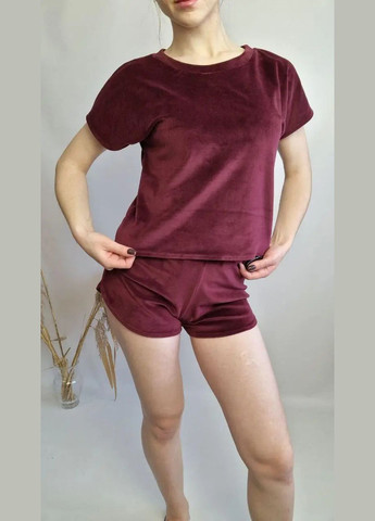 Бордова всесезон жіночий велюровий піжамний комплект штани шорти бордовий No Brand