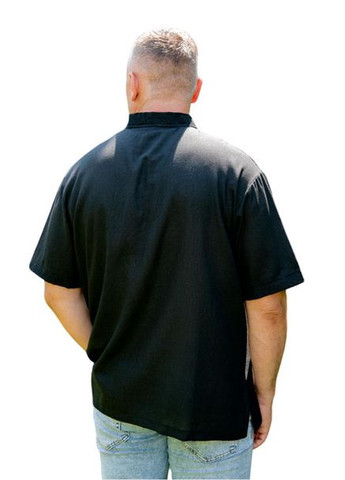 Чёрная льняная мужская рубашка-вышиванка герб с коротким рукавом Україна узор орнамент лен (334348455)