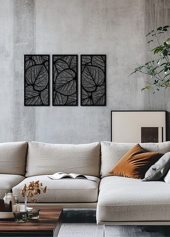 Інтер'єрна картина на стіну, декор в кімнату "Листочки картина з трьох частин", стиль мініімалізм 70х110 см Woodyard (292112218)