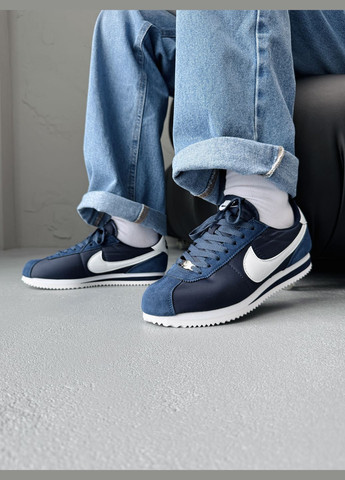 Синие демисезонные кроссовки мужские и женские nike cortez blue navi white | найк кортез синие No Brand