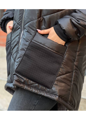 Черная зимняя женская стеганная куртка удлиненного кроя — замеры в описании куртка-пальто Vione