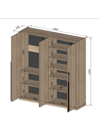 Шафа розпашна на 4 дверки з штангою, полицями та двома парами шухляд R-0019 від Кашемір MORELI (335422751)