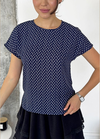 Темно-синя темно-синя блуза з креп-шифону з принтом "якір" INNOE Блузка