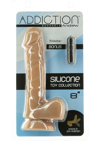 Гибкий фаллоимитатор на присоске — ANDREW 8″ Silicone Dong — Caramel, виброшар. ADDICTION (335389853)