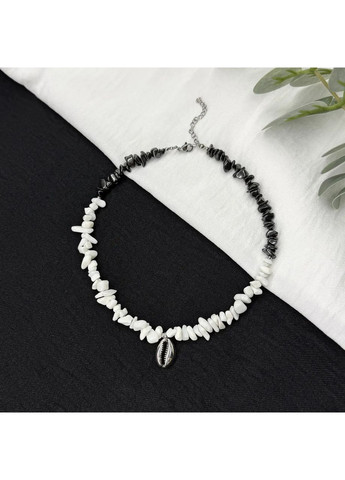 Чокер натуральний Гематит та Агат білий крихта з підвіскою Мушля, фур-ра нержавіюча сталь d-11-7х4мм+- L-36-41см No Brand агат, гематит нержавіюча сталь, натуральний камінь (362695454)